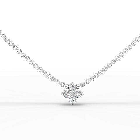 A delicate floral pendant featuring four round lab-grown diamonds set in 18k gold, harmonious and suitable for everyday wear.