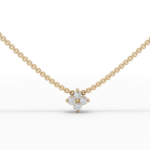 Floral cluster pendant featuring four round brilliant lab diamonds, set in polished 18k gold on a fine chain.