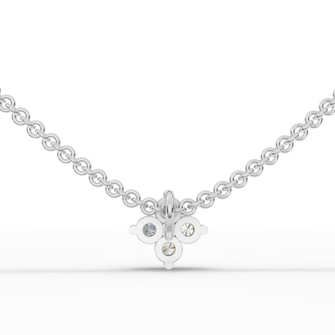 Floral lab diamond pendant featuring four round diamonds in a secure micro prong setting, crafted in 18k gold.