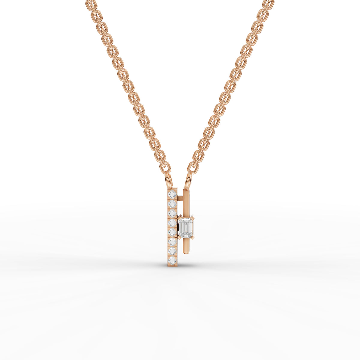 0.15 CT Emerald Lab Grown Diamond Bar Necklace in rose gold