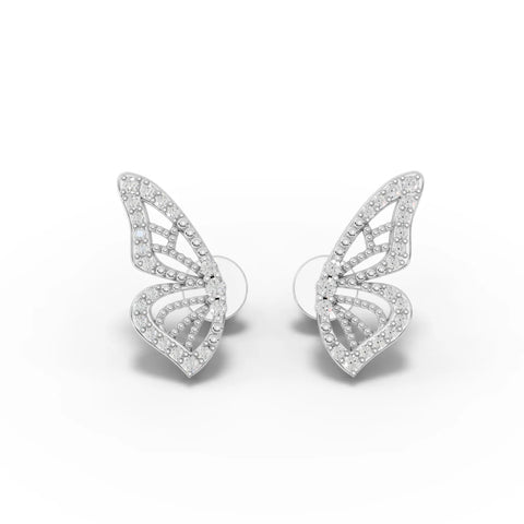 Delicate 0.15 Ct round lab diamond butterfly earrings in 18k gold, featuring an open lattice design and secure screw back closures.