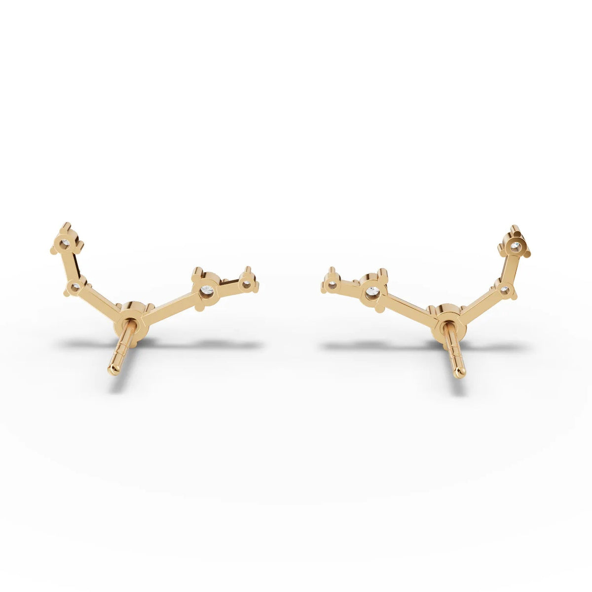 0.18 Ct Aries lab diamond earrings in 18K gold, featuring round diamonds aligned to reflect the Aries constellation.