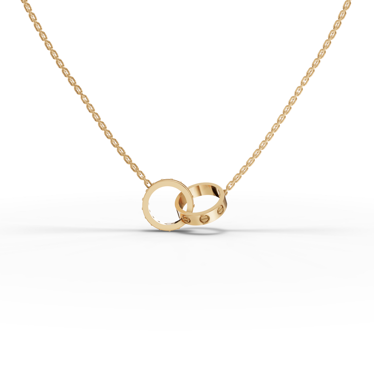 0.20 CT Interlocking Circle Lab Grown Diamond Pendant Necklace in yellow gold