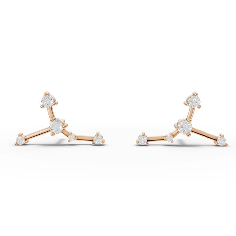 0.20 Ct Cancer lab diamond earrings in 18K gold, featuring multiple round diamonds in a constellation design.