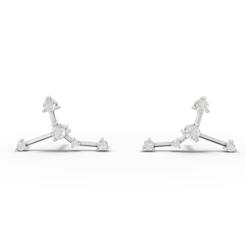 0.20 Ct Cancer lab-grown diamond earrings in 18K gold, featuring round diamonds arranged in a constellation pattern.