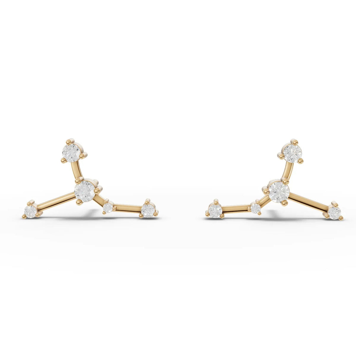 Cancer constellation lab-grown diamond earrings in 18K gold, featuring multiple round diamonds in precision prong settings.