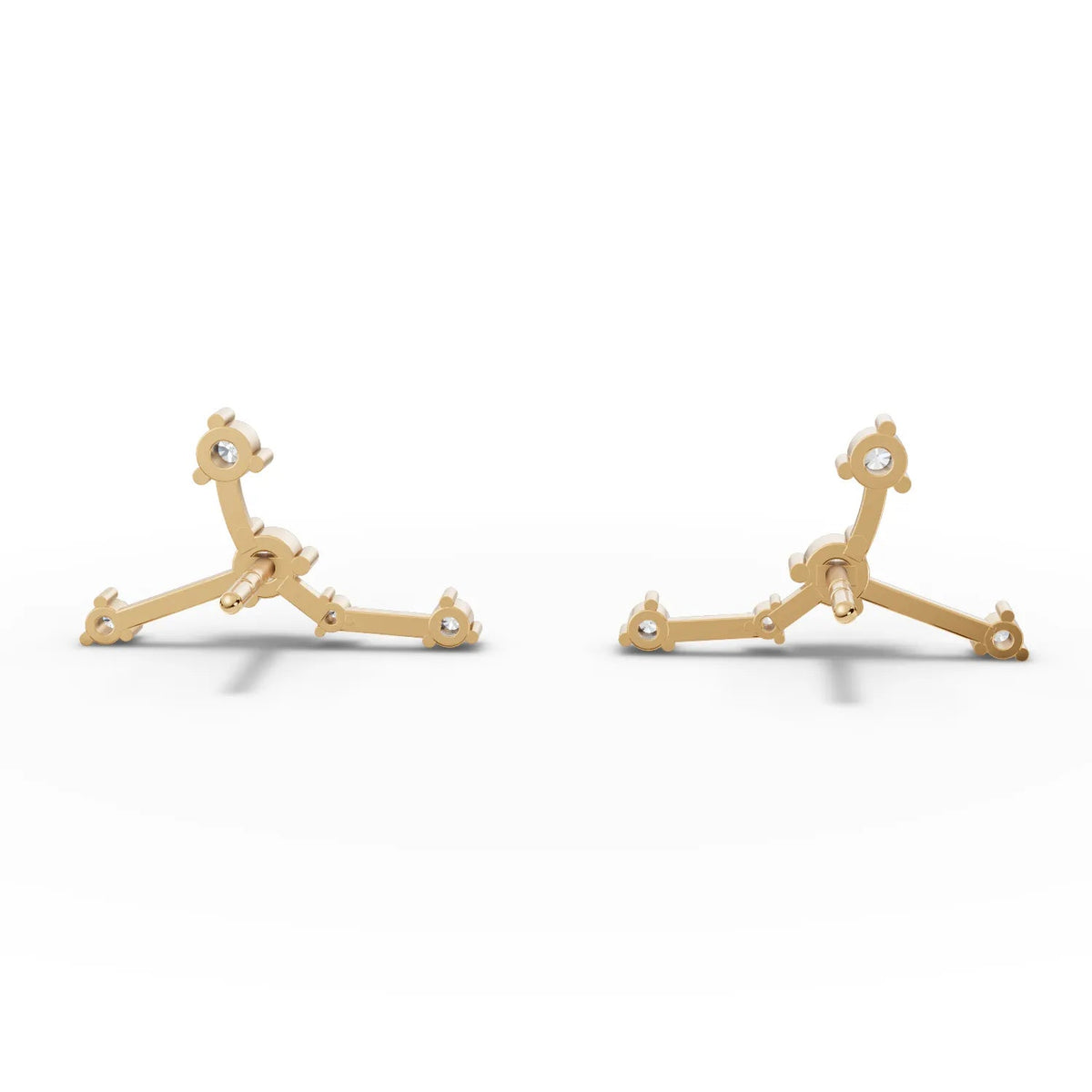 18K gold Cancer constellation lab-grown diamond earrings with multiple round diamonds arranged in precise star patterns.