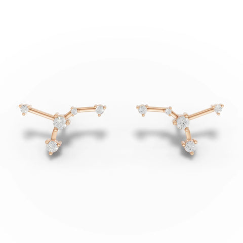 Cancer lab diamond earrings feature multiple round stones set in a delicate 18K gold design, reflecting the Cancer constellation.
