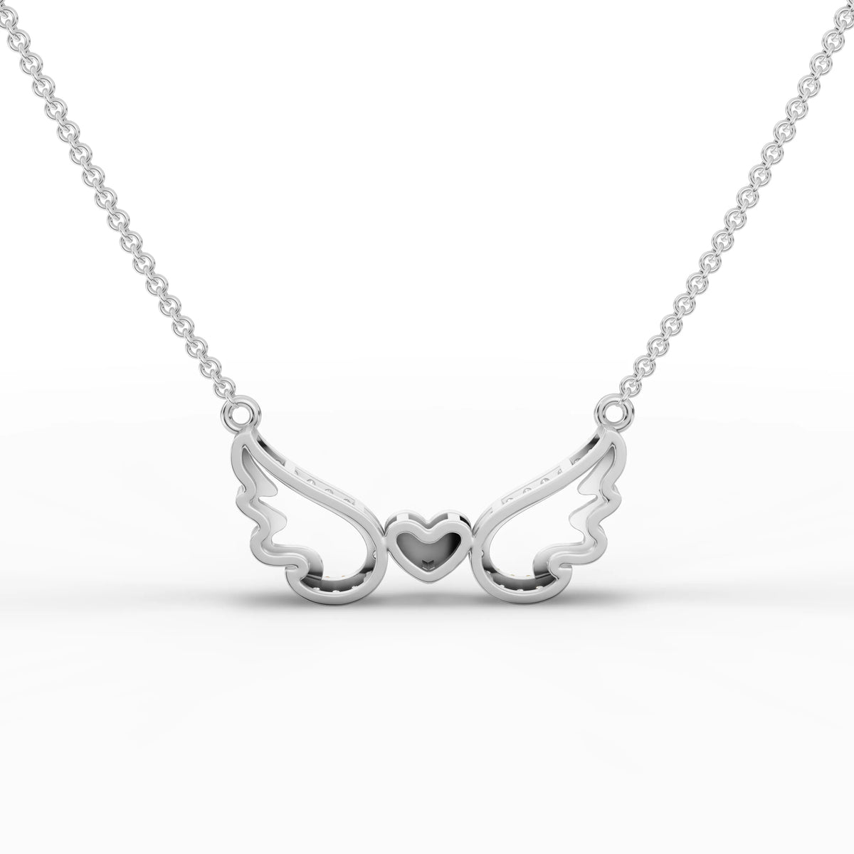 Heart-shaped pendant with sculpted wings, crafted in 18k gold, featuring round lab-grown diamonds for subtle elegance.