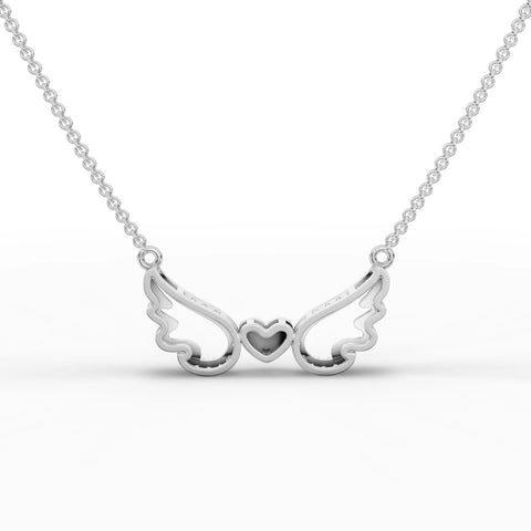 Heart-shaped pendant with sculpted wings, crafted in 18k gold, featuring round lab-grown diamonds for subtle elegance.