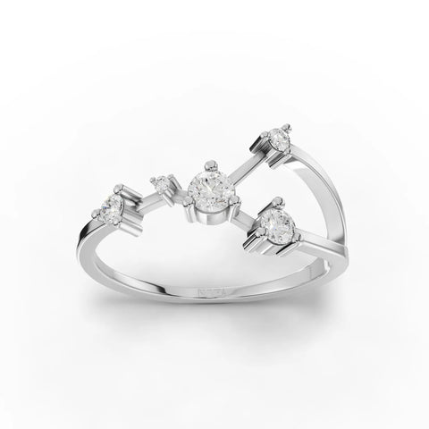 Delicate 0.21 Ct Cancer round lab diamond ring in 18K gold, featuring multiple round diamonds arranged like stars.