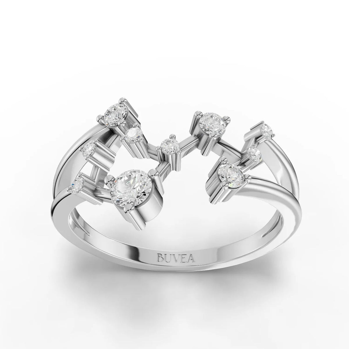 0.23 Ct Scorpio Lab Diamond Ring featuring an open framework with mapped round diamonds in 18K gold, showcasing the Scorpio constellation.