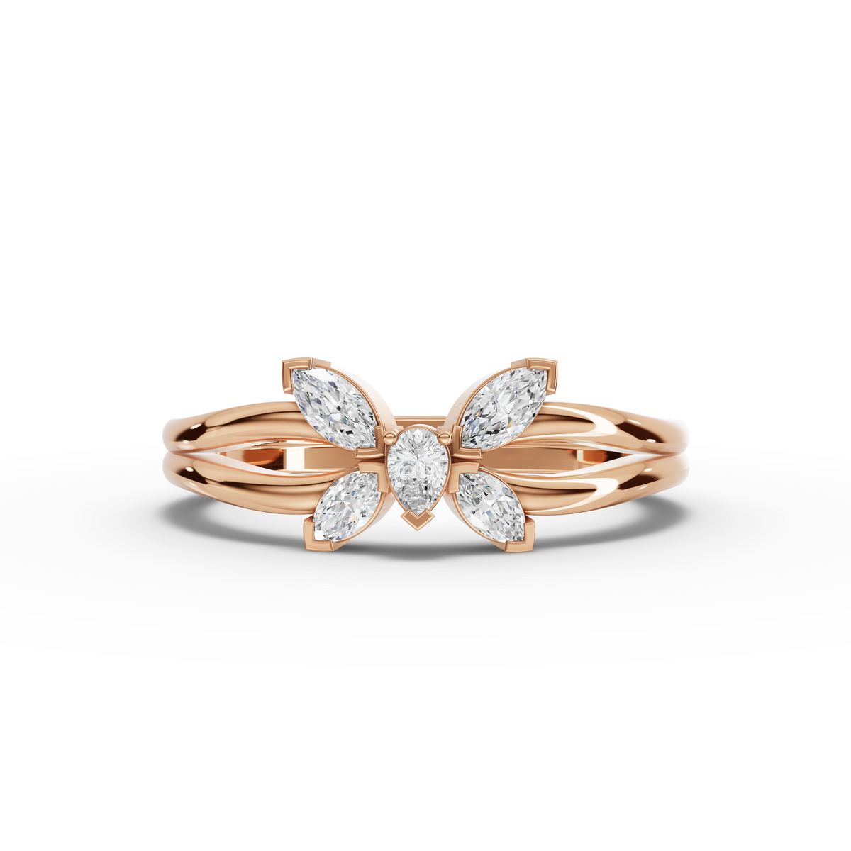 0.24 CT Marquise Butterfly Lab Grown Diamond Ring in rose gold