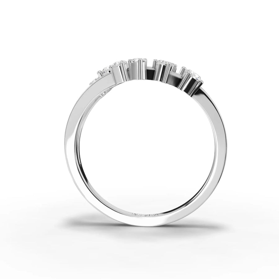 Sculptural open band ring in 18k gold, featuring round lab-grown diamonds arranged in an Aquarius constellation design.
