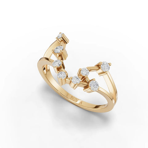0.24 Ct Aquarius Lab Diamond Ring in 18k gold, featuring round lab grown diamonds in a sculptural, dual-band design.