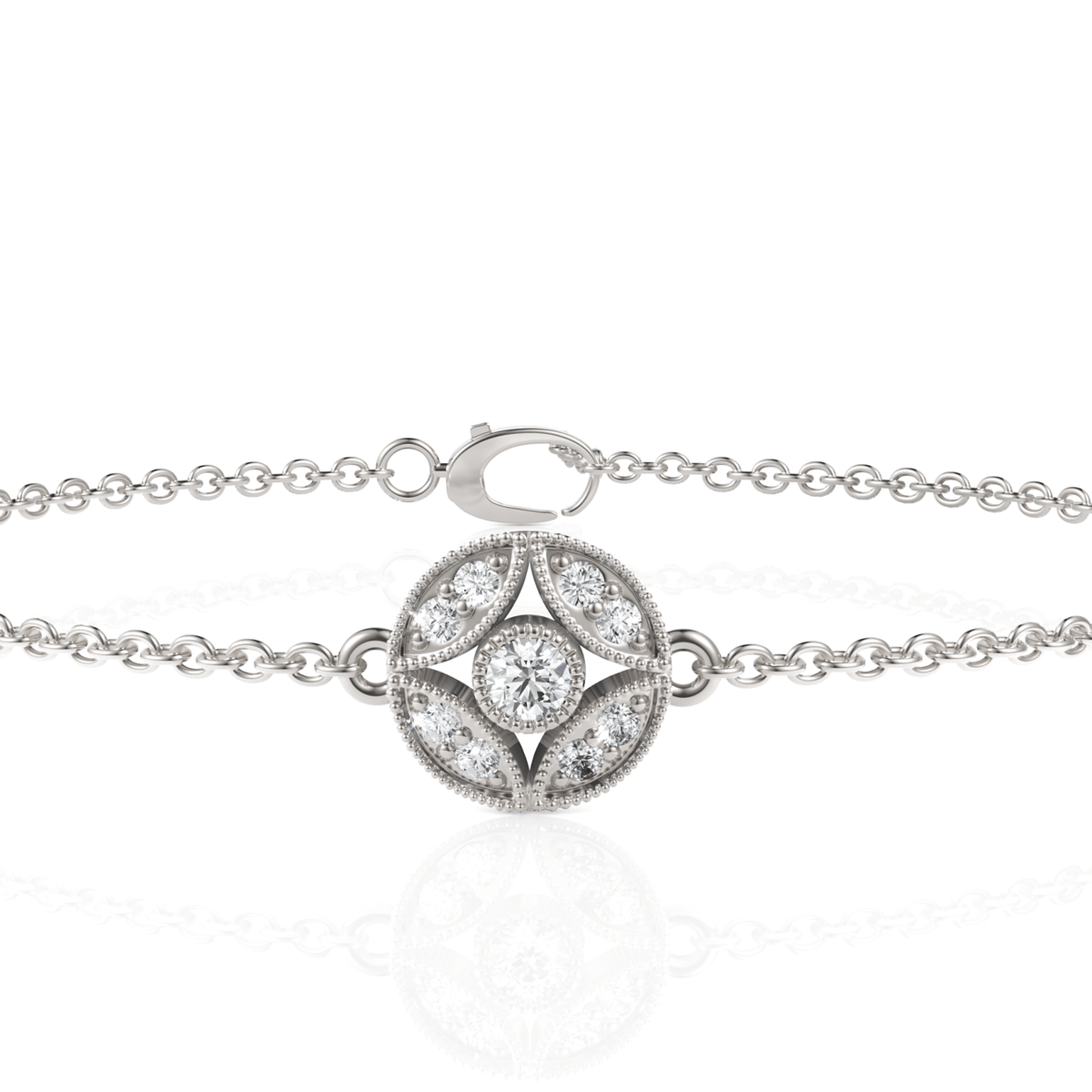 0.24 CT Round Medallion Chain Lab Grown Diamond Bracelet in white gold, angled view