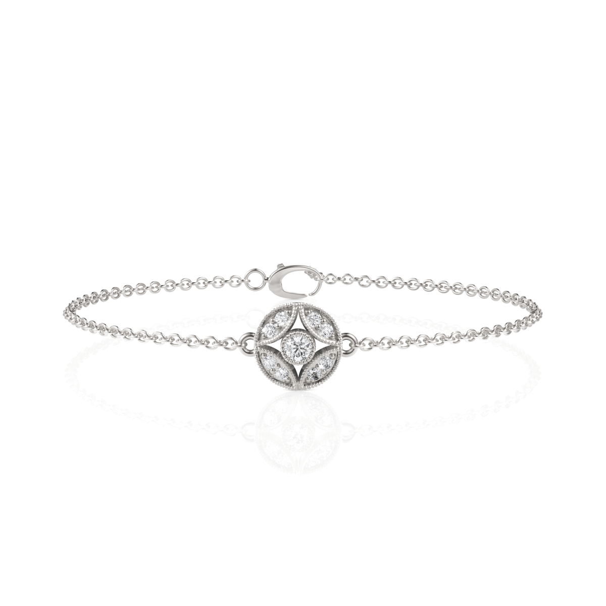 0.24 CT round lab-grown diamond medallion chain bracelet with circular motif and secure clasp