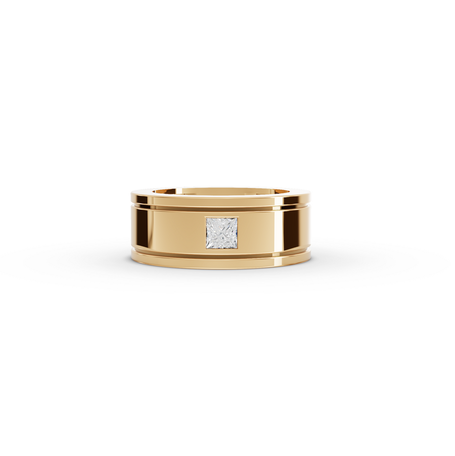0.25 CT Princess Lab Diamond Men's Wide Band Ring in yellow gold