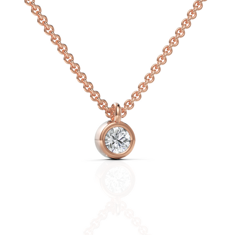 0.25 Ct Round Bezel Solitaire Lab Grown Diamond Pendant in rose gold, close-up