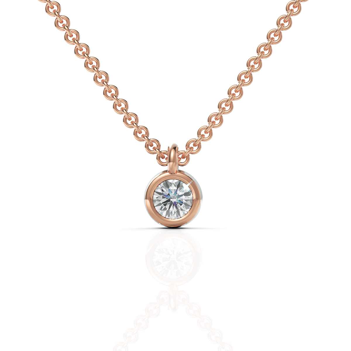 0.25 Ct Round Bezel Solitaire Lab Grown Diamond Pendant in rose gold, top view