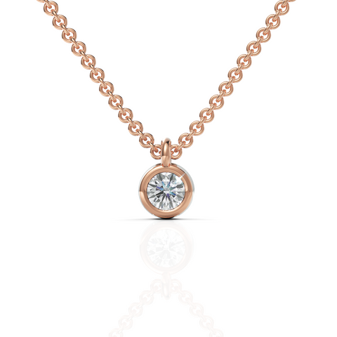 0.25 Ct Round Bezel Solitaire Lab Grown Diamond Pendant in rose gold, top view
