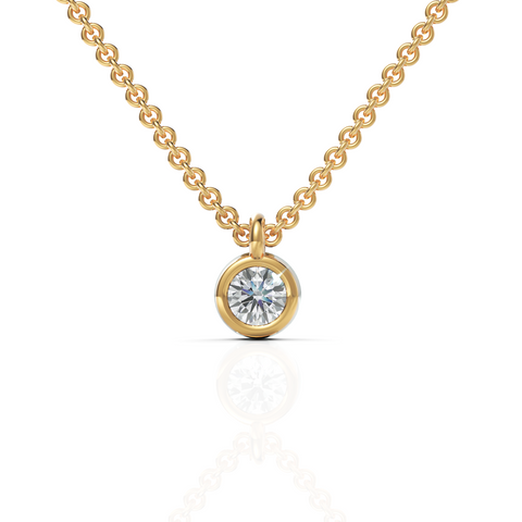 0.25 Ct Round Bezel Solitaire Lab Grown Diamond Pendant in yellow gold, top view