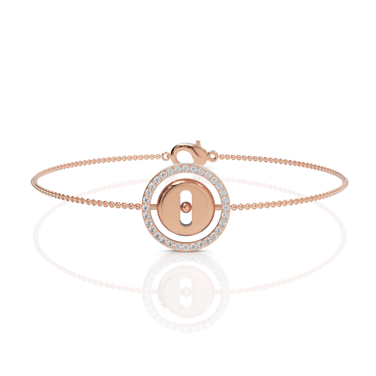Open circle lab diamond bracelet featuring a pavé-set round diamond border, set in polished 18k gold tone.