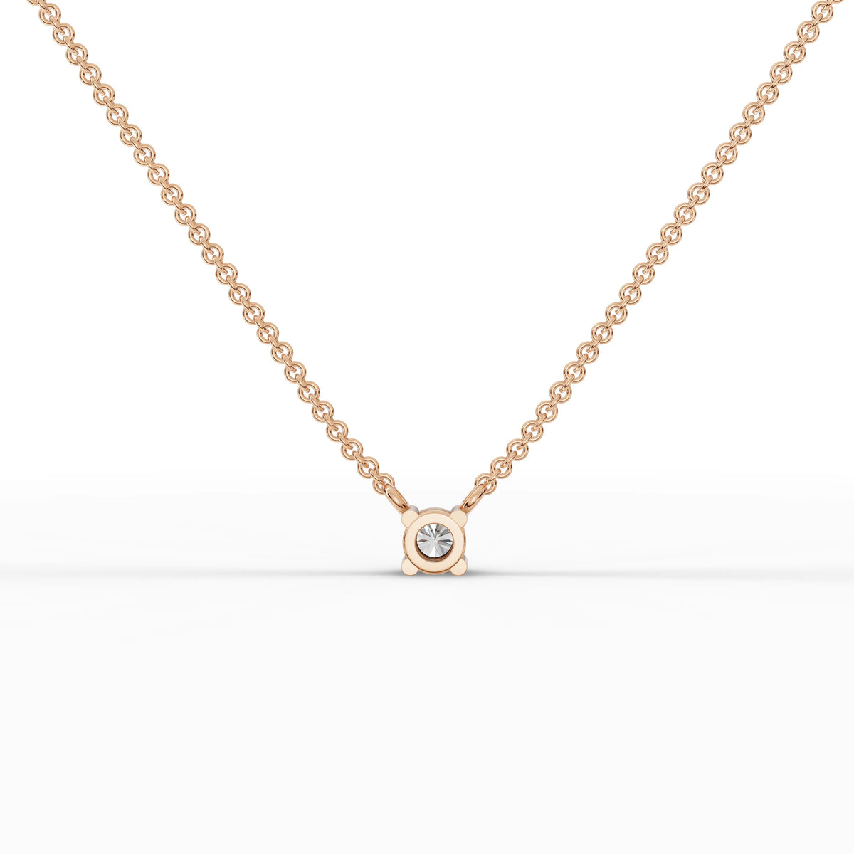 0.25 CT Round Solitaire Lab Grown Diamond Pendant in rose gold, angled view