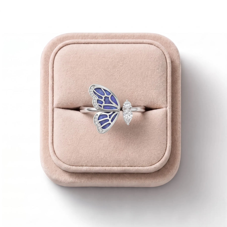 0.26 CT Pear Butterfly Lab Grown Diamond Open Ring, on a white background