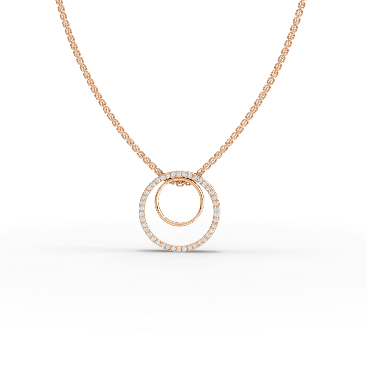 0.27 CT Double Circle Pavé Lab Grown Diamond Pendant Necklace in rose gold