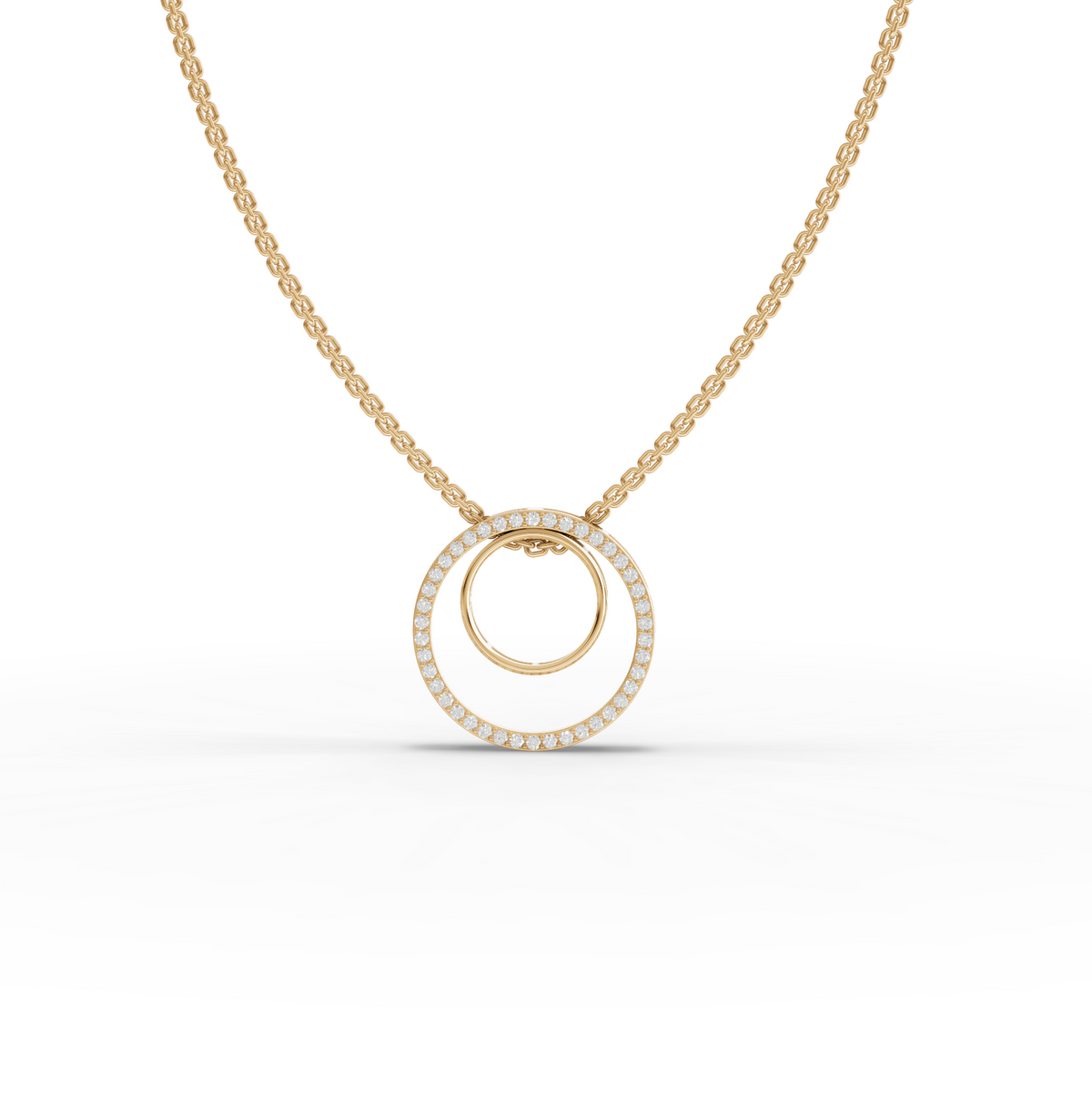 0.27 CT Double Circle Pavé Lab Grown Diamond Pendant Necklace in yellow gold