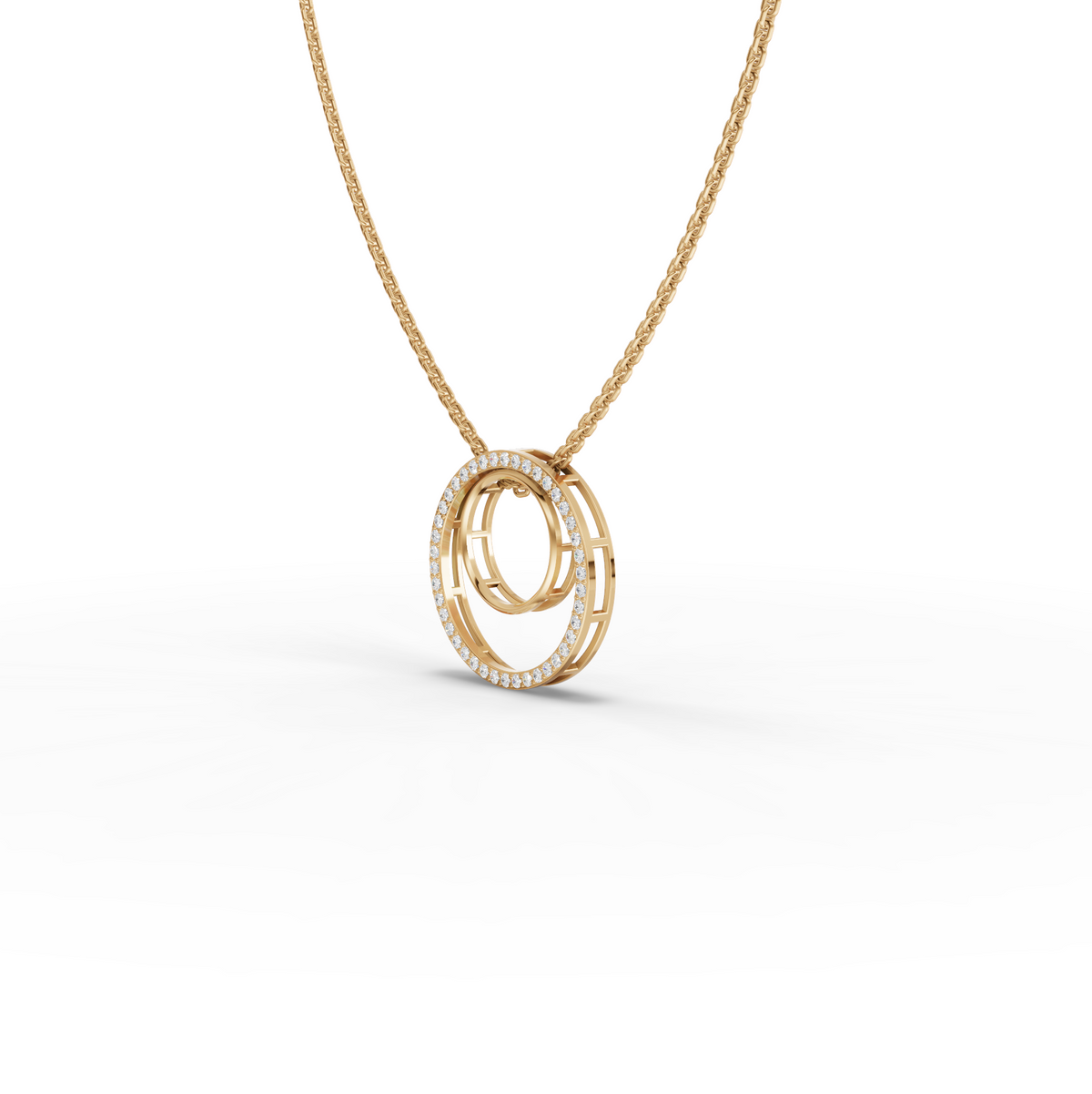 0.27 CT Double Circle Pavé Lab Grown Diamond Pendant Necklace, view 3