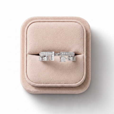 0.27 CT Open Cuff Lab Grown Diamond Statement Ring with Pavé Band, on a white background