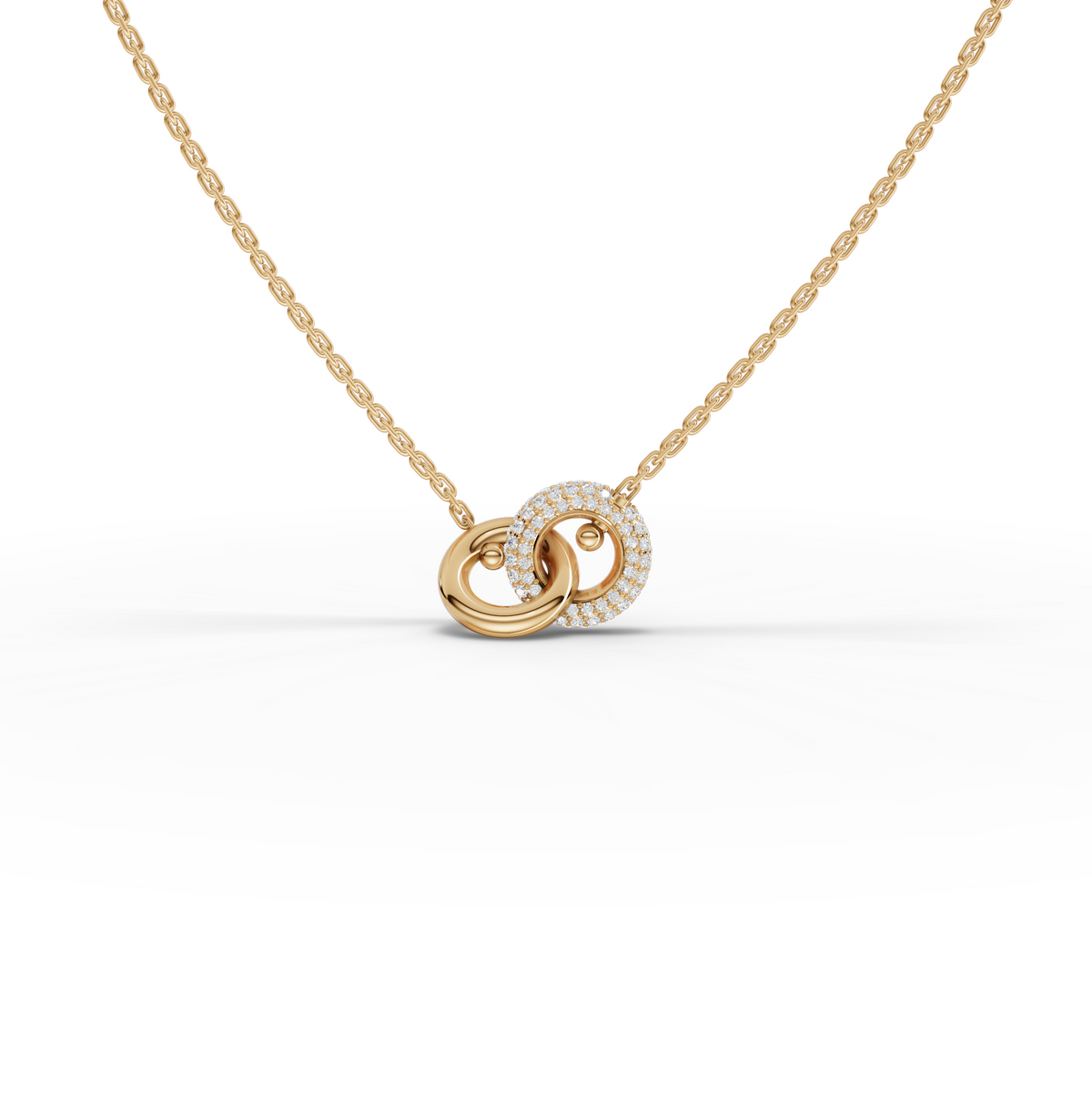0.28 CT Interlocking Circle Lab Grown Diamond Pendant Necklace in yellow gold