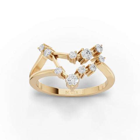 Refined 18K gold ring featuring an open-band design with round lab-grown diamonds mapping the Capricorn constellation.