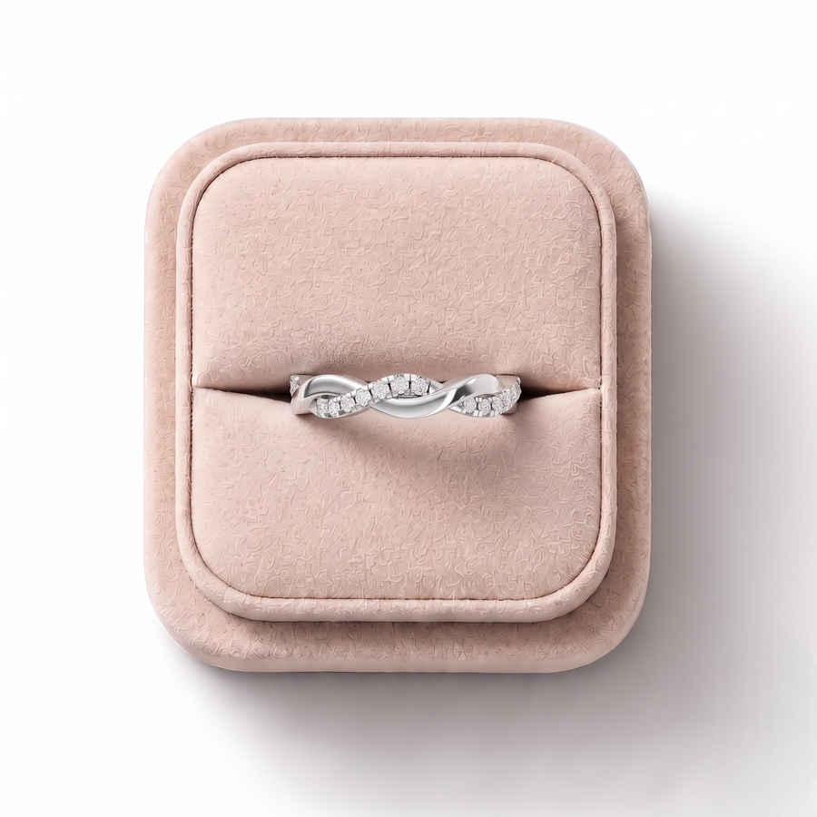 0.31 CT Round Infinity Twist Lab Grown Diamond Band, on a white background