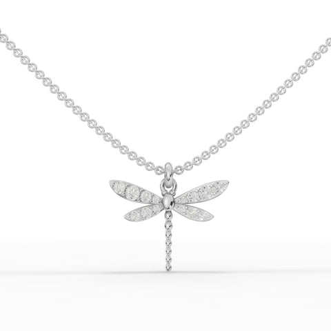 0.33 Ct dragonfly pendant features a delicate design in polished 18k gold, adorned with round lab grown diamonds.
