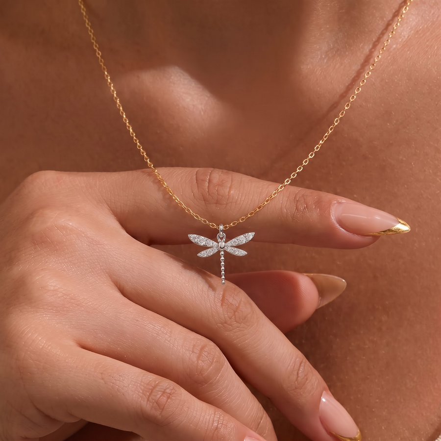 0.33 CT Round Dragonfly Lab Grown Diamond Pendant, worn on the neck 2