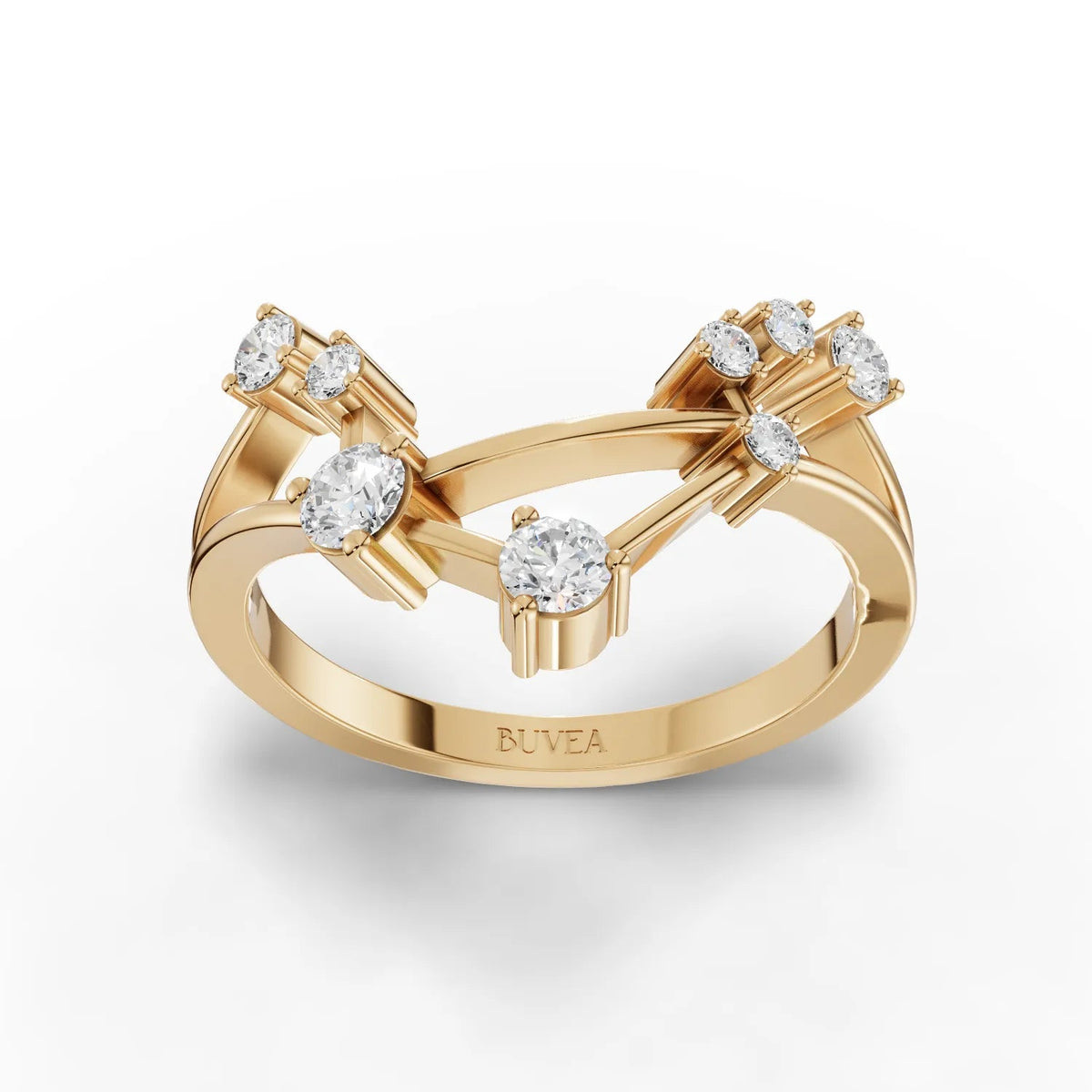 Elegant 0.33 Ct Libra lab diamond ring in 18K gold, featuring precise round diamonds arranged in a constellation design.