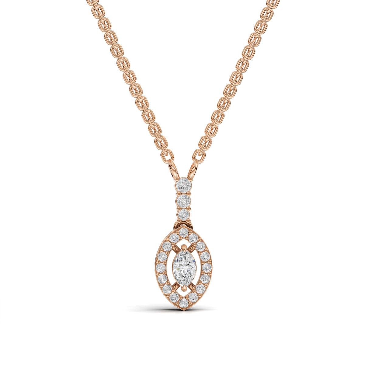 0.34 CT Marquise Halo Lab Grown Diamond Pendant in rose gold