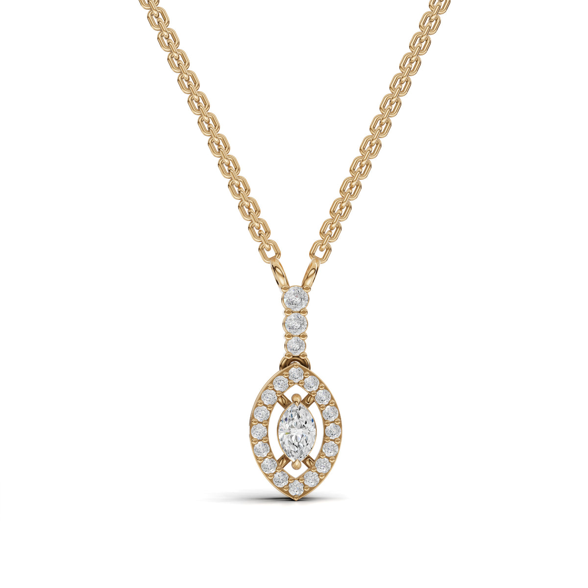 0.34 CT Marquise Halo Lab Grown Diamond Pendant in yellow gold