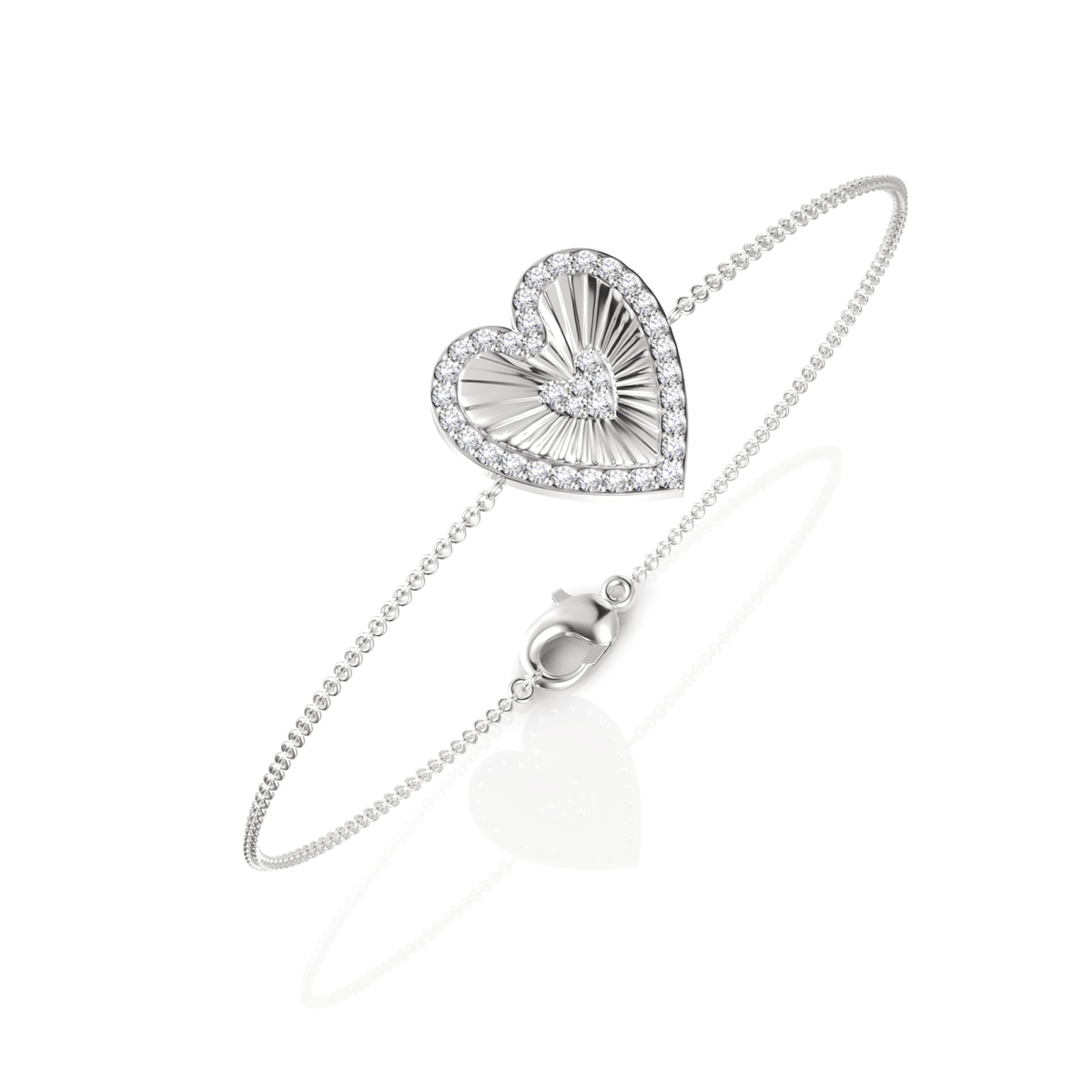 Heart-shaped bracelet featuring a pavé halo of round lab-grown diamonds, set in 18K gold with a lobster clasp.
