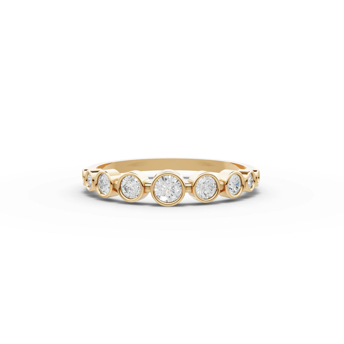 0.35 CT Round Bezel Set Half Eternity Lab Grown Diamond Band in yellow gold, top view