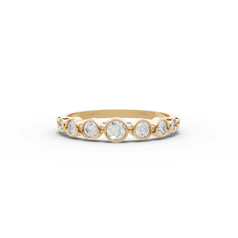 0.35 CT Round Bezel Set Half Eternity Lab Grown Diamond Band in yellow gold, top view
