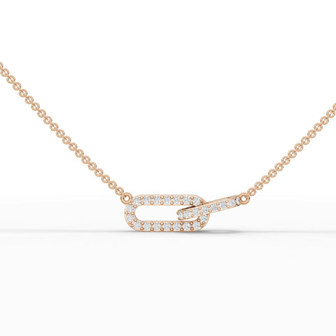 Interlocking link pendant in 18k rose gold, featuring round brilliant lab grown diamonds in a micro prong setting.