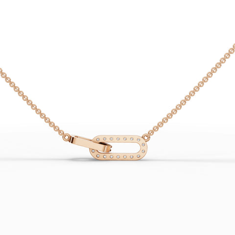 Interlocking pavé lab diamond pendant in 18k gold, featuring round brilliant diamonds with a refined link design.