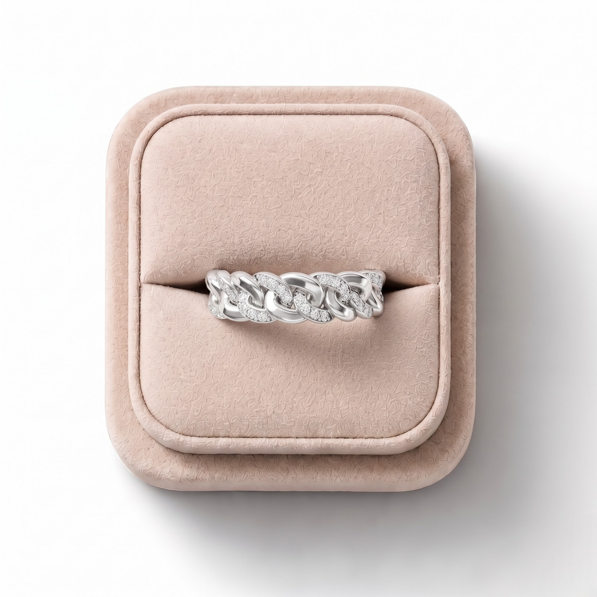 0.36 CT Lab Grown Diamond Cuban Link Eternity Ring, on a white background