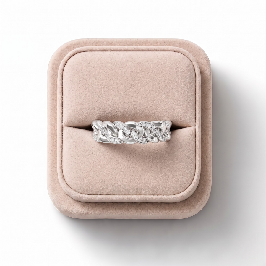 0.36 CT Lab Grown Diamond Cuban Link Eternity Ring, on a white background