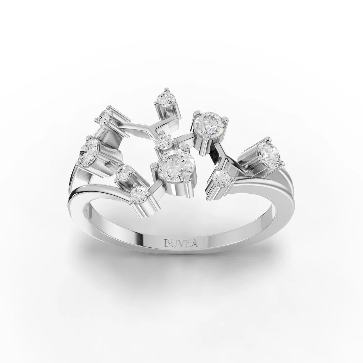 0.36 Ct Sagittarius lab diamond ring in 18K gold, featuring an open constellation design with round lab-grown diamonds.