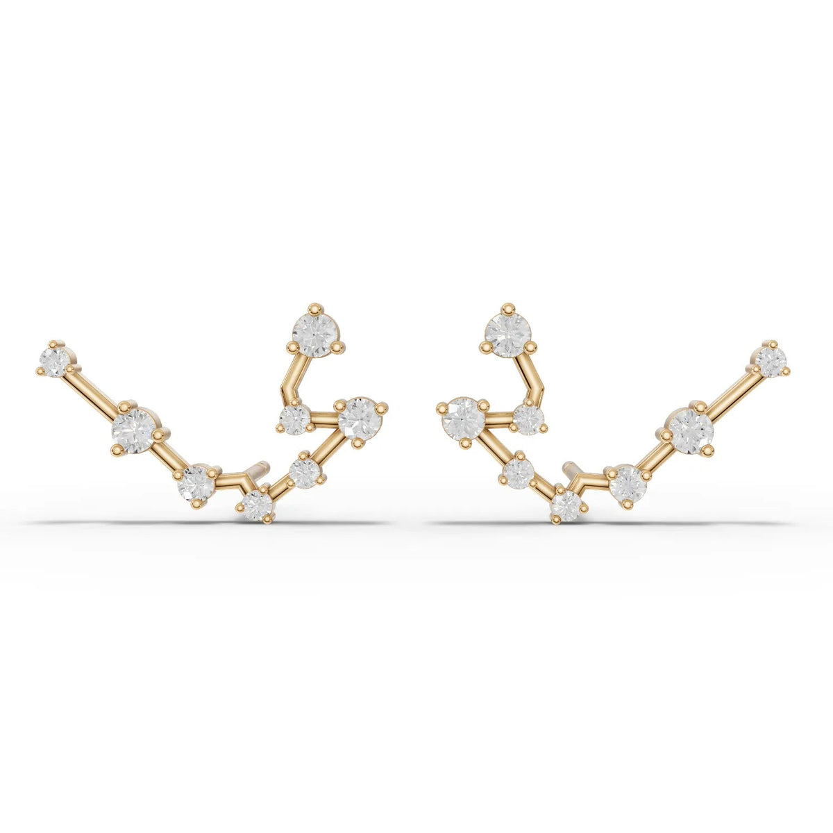 Aquarius constellation earrings in 18k gold, featuring round lab grown diamonds arranged in a star pattern.